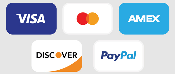 Visa, Mastercard, American Express, PayPal, Stripe